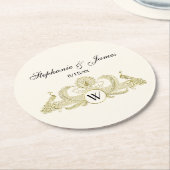  pacocks Monogram Faux Gold Ivory BG Ronde Kartonnen Onderzetter (Gebogen)