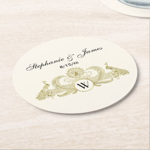 pacocks Monogram Faux Gold Ivory BG Ronde Kartonnen Onderzetter