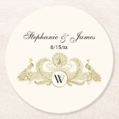  pacocks Monogram Faux Gold Ivory BG Ronde Kartonnen Onderzetter (Voorkant)
