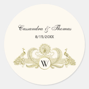 pacocks Monogram Faux Gold Ivory BG Ronde Sticker