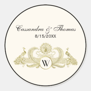  pacocks Monogram Faux Gold Ivory BG Ronde Sticker