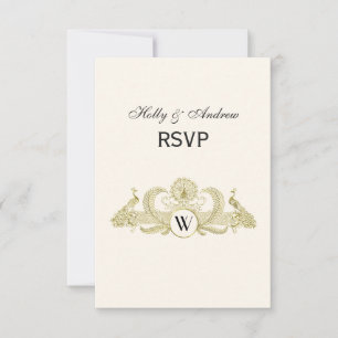  pacocks Monogram Faux Gold Ivory BG RSVP Kaartje