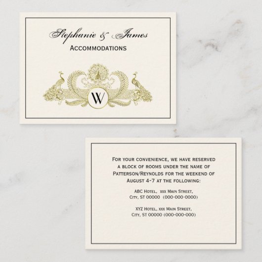  pacocks Monogram Ivory BG Faux Gold Visitekaartje (Voorkant / Achterkant)