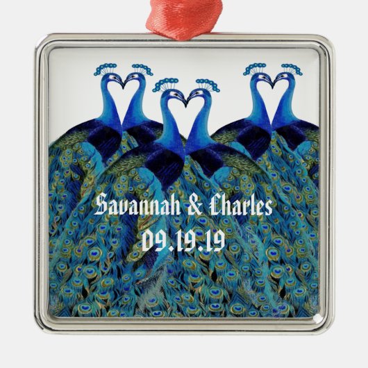 pacocks zogende Huwelijkscadeaus Metalen Ornament (Voorkant)