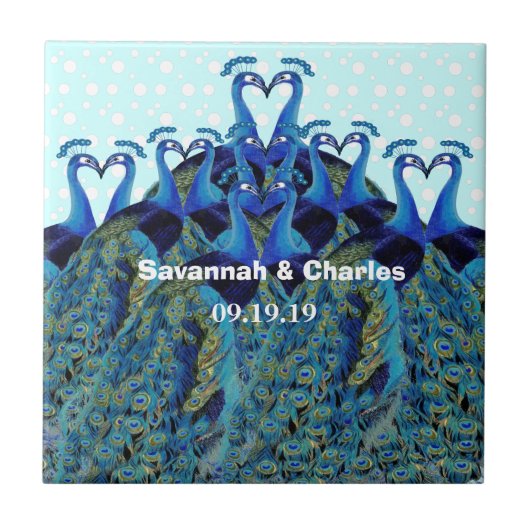  pacocks zogende Huwelijkscadeaus Tegeltje (Voorkant)