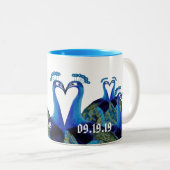 pacocks zogende Huwelijkscadeaus Tweekleurige Koffiemok (Voorkant rechts)