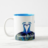 pacocks zogende Huwelijkscadeaus Tweekleurige Koffiemok (Links)