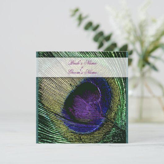 Pacockthema bruiloft aangepast kaart (Staand voorkant)