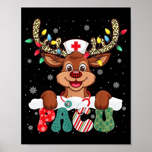 Pacu Nurse Reindeer Nurse Hat Christmas Light Wome Poster (Voorkant)