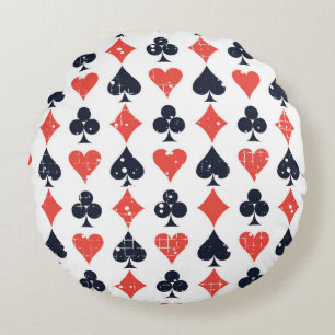 Pad, diamant, hart, clubpatroon rond kussen