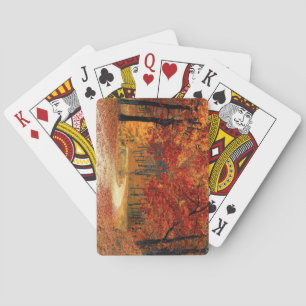Pad door de bomen in het najaar pokerkaarten
