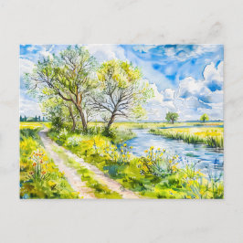Pad door Havelland in waterverftechniek Briefkaart