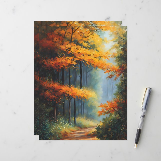 Pad Door Het Herfstbos Scrapbook Papier (Voorkant / Achterkant in situ)