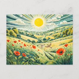 Pad door Poppy Field met Vliegende Mussen Briefkaart