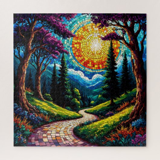 Pad en levendig zonovergoten landschap legpuzzel (Verticaal)