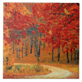 Pad in het bos, herfst tegeltje (Voorkant)