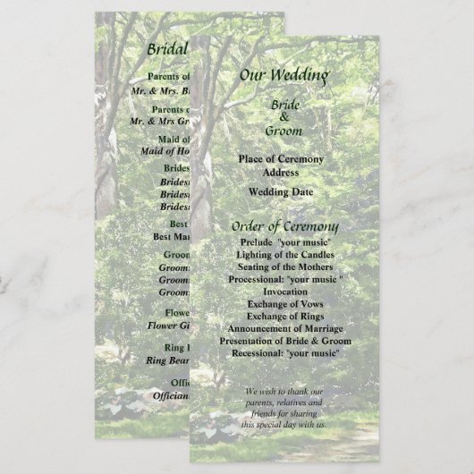 Pad in Park Wedding Program Programmakaart (Voorkant / Achterkant)
