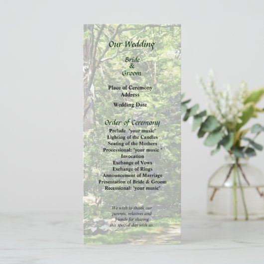 Pad in Park Wedding Program Programmakaart (Staand voorkant)