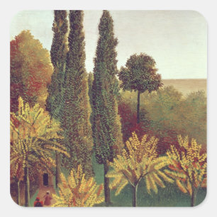 Pad in the Buttes Chaumont Park, Parijs, 1908 (aar Vierkante Sticker