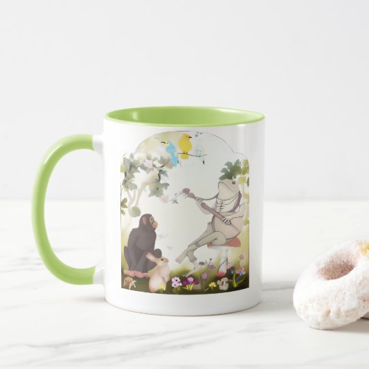 Pad kikker banjo spelend met dieren mok (Met donut)