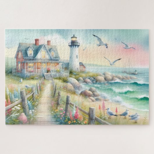 Pad naar de Vuurtoren Cottage aan de kust Legpuzzel (Horizontaal)