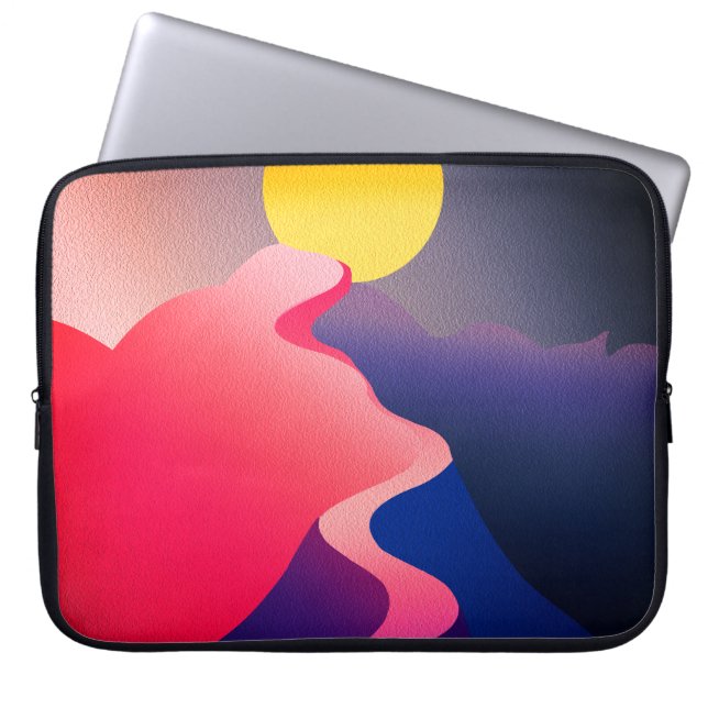 Pad naar de Zon – Levendig Abstract Berglandschap Laptop Sleeve (Voorkant)