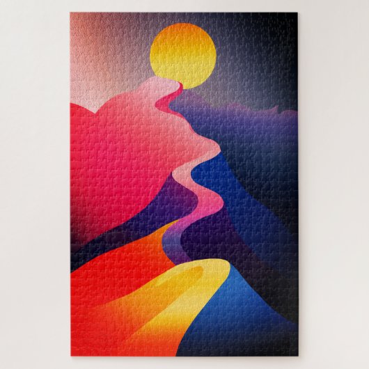 Pad naar de Zon – Levendig Abstract Berglandschap Legpuzzel (Verticaal)