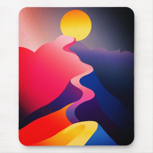 Pad naar de Zon – Levendig Abstract Berglandschap Muismat (Voorkant)