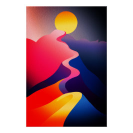Pad naar de Zon – Levendig Abstract Berglandschap Perfect Poster