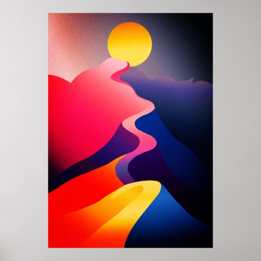 Pad naar de Zon – Levendig Abstract Berglandschap Poster (Voorkant)