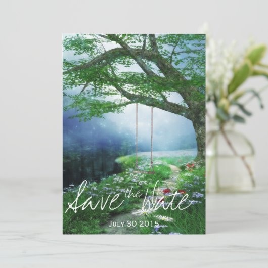 PAD NAAR EEN ONEINDIG BOSSTROOM TROUWKAART SAVE THE DATE (Staand voorkant)