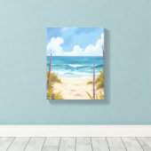 Pad naar het Strand | Kustschildering in waterverf Canvas Afdruk (Insitu (Houten vloer))