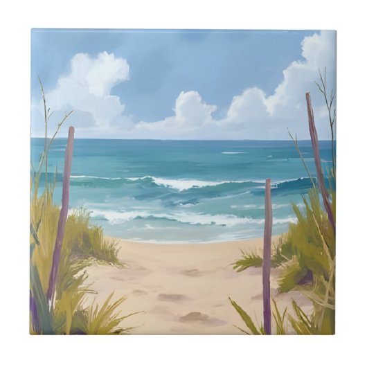 Pad naar het Strand | Waterverf Kust Schildering Tegeltje (Voorkant)