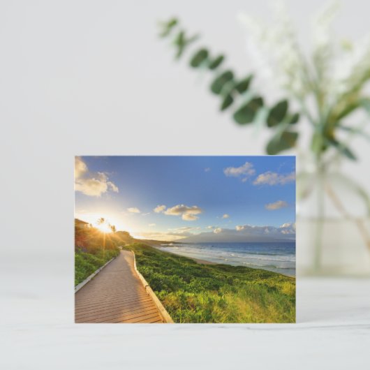 Pad naar zonsondergang. Oneloa Beach. Maui. Briefkaart (Staand voorkant)