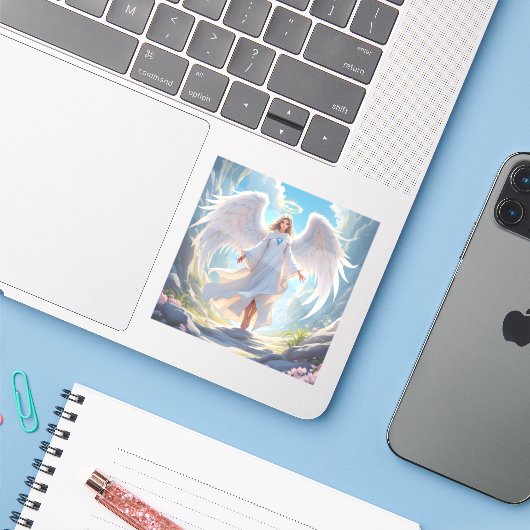 Pad van Genade: Engel van Vreedzame Ascentie Sticker (Laptop met iPhone)