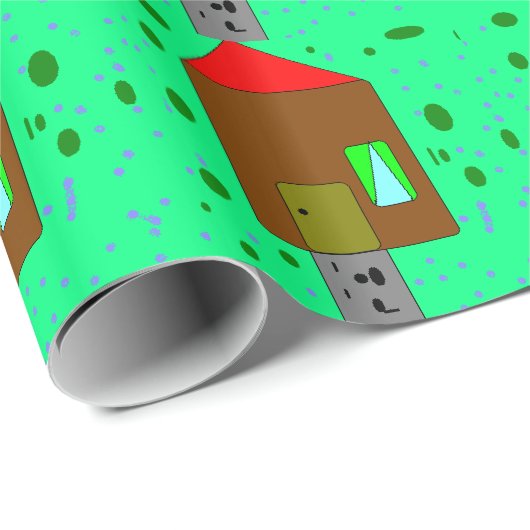 Pad van huis, digitaal schilderen, kunst voor kind cadeaupapier (Rol Hoek)