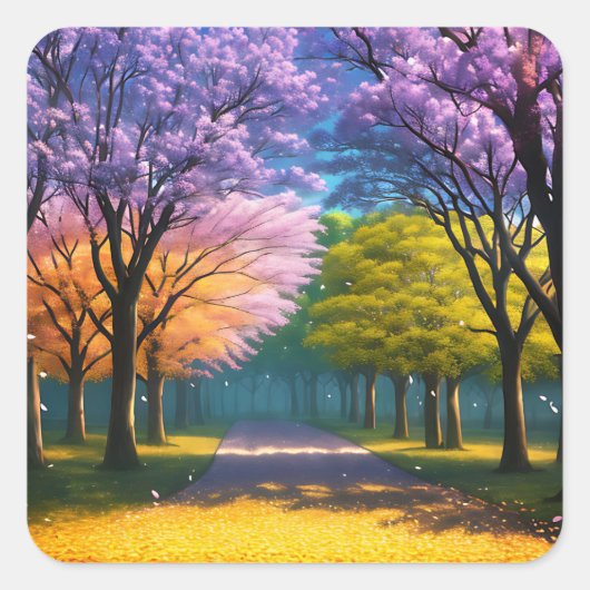 **"Pad van Paarse: Jacaranda Walkway"** Vierkante Sticker (Voorkant)
