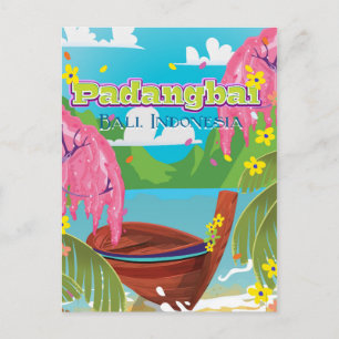 Padangbai cartoon reisposter kunst. briefkaart