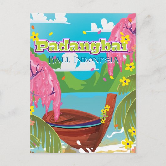 Padangbai cartoon reisposter kunst. briefkaart (Voorkant)