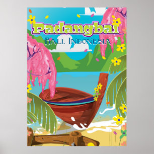Padangbai cartoon reisposter kunst. poster