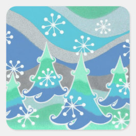 Paddenplein winterbomen vierkante sticker
