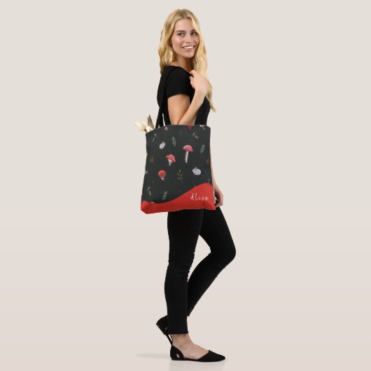 Paddenstoel, al dan niet gepersonaliseerd, canvas tote bag (Op model)