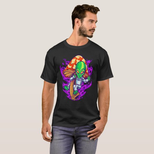 paddenstoel Alien Psychedelic Space Shroom Hippie  T-shirt (Voorkant volledig)