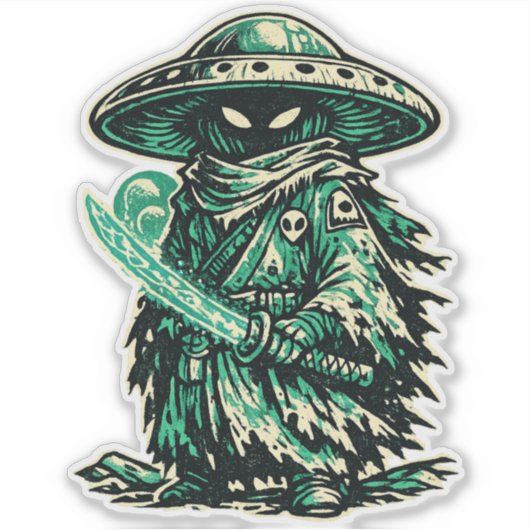Paddenstoel Alien Ronin — Oude Ruimte Wandelaar  Sticker (Voorkant)