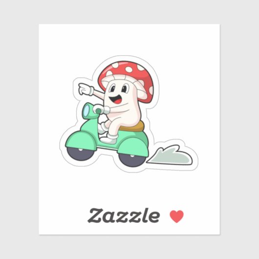 Paddenstoel als Biker met Scooter.PNG Sticker (Vel)
