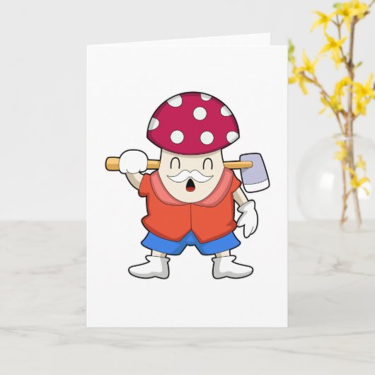 Paddenstoel als boer met bijl kaart (Gele Bloem)