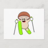 Paddenstoel als Skiloper met Ski Briefkaart (Voorkant)