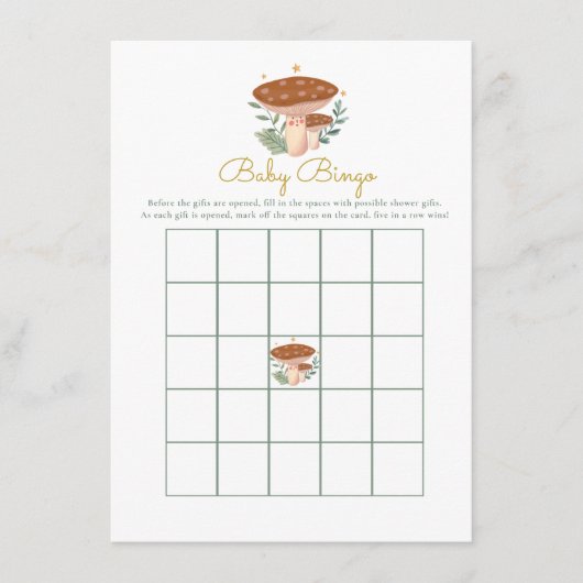 paddenstoel Baby Bingo Baby shower Game Informatiekaartje (Voorkant)