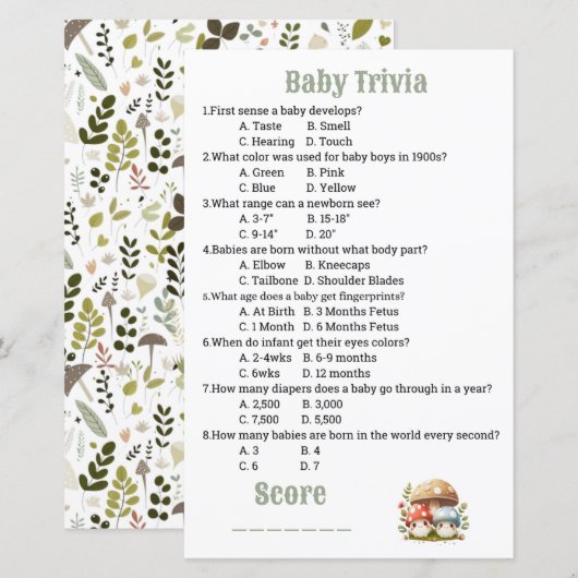 Paddenstoel Baby shower Baby Trivia (Voorkant / Achterkant)