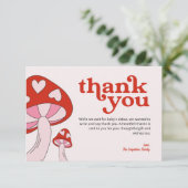 Paddenstoel Baby shower Dank u wel | Rood en roze Bedankkaart (Staand voorkant)